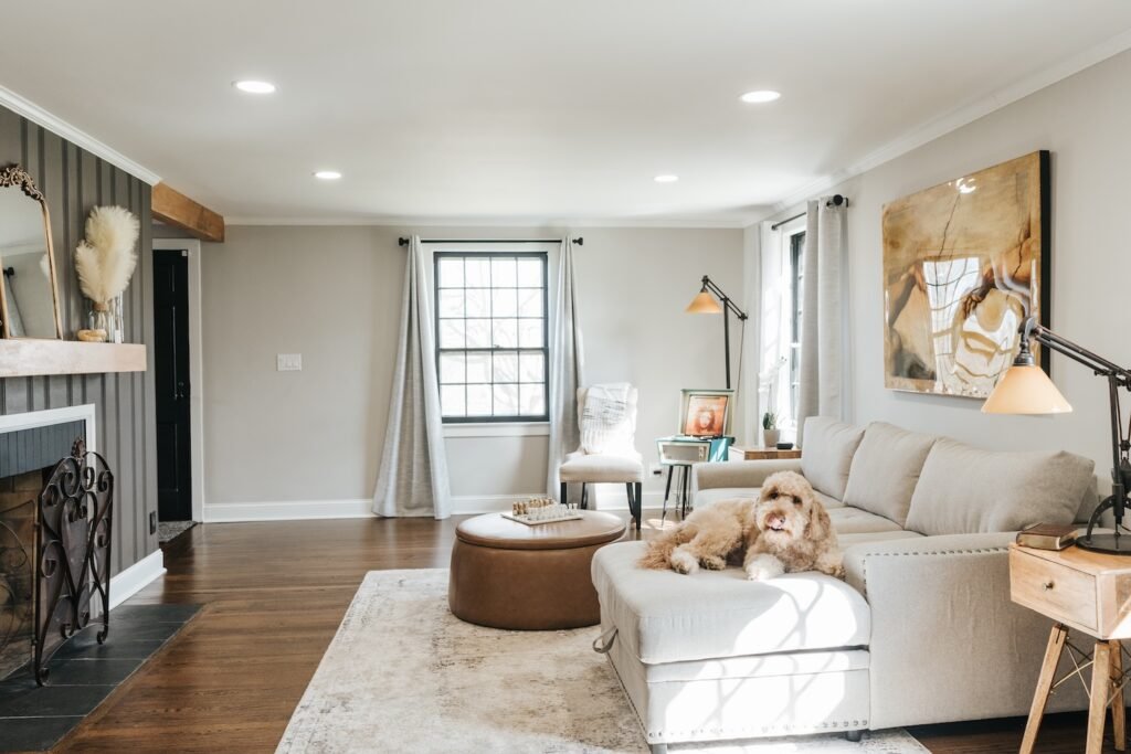 Interior carpentry finishing project with trim and custom wood details in a living room in Newington Connecticut