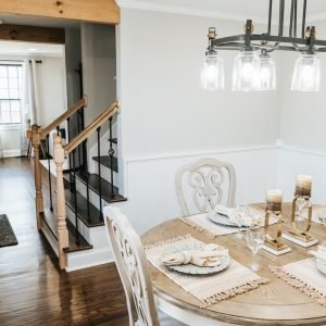 Dining room interior carpentry finishing with trim installation and detailed woodwork in Newington