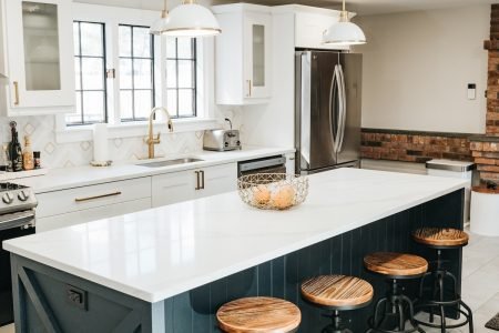 Home Improvement Contractor in Newington CT | Yart Home Improvement Kitchen island with seating and modern cabinets in remodeled Connecticut kitchen